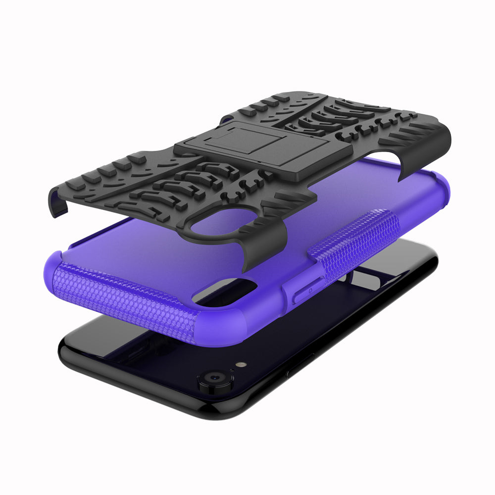 Tire Pattern Kickstand PC + TPU Combo Back Case for iPhone XR 6.1 inch- Black