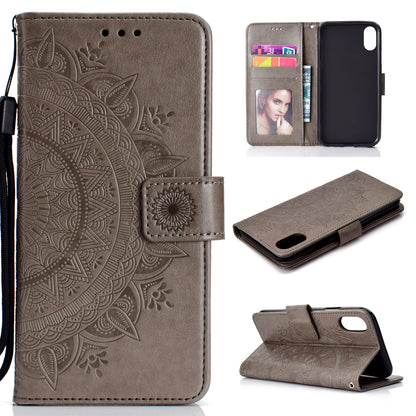 Imprinted Mandala Pattern Wallet Leather Phone Case for iPhone XR 6.1 inch