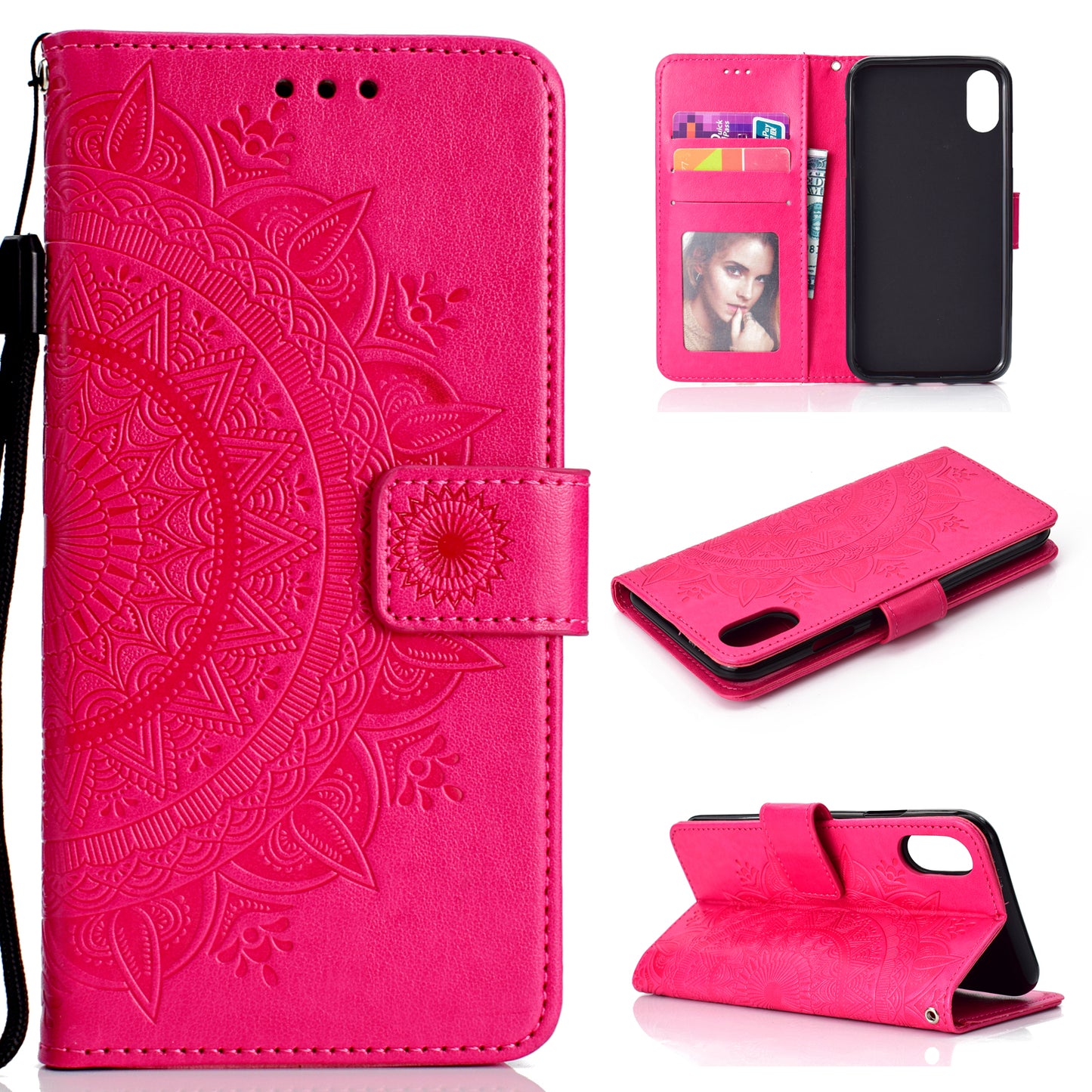 Imprinted Mandala Pattern Wallet Leather Phone Case for iPhone XR 6.1 inch
