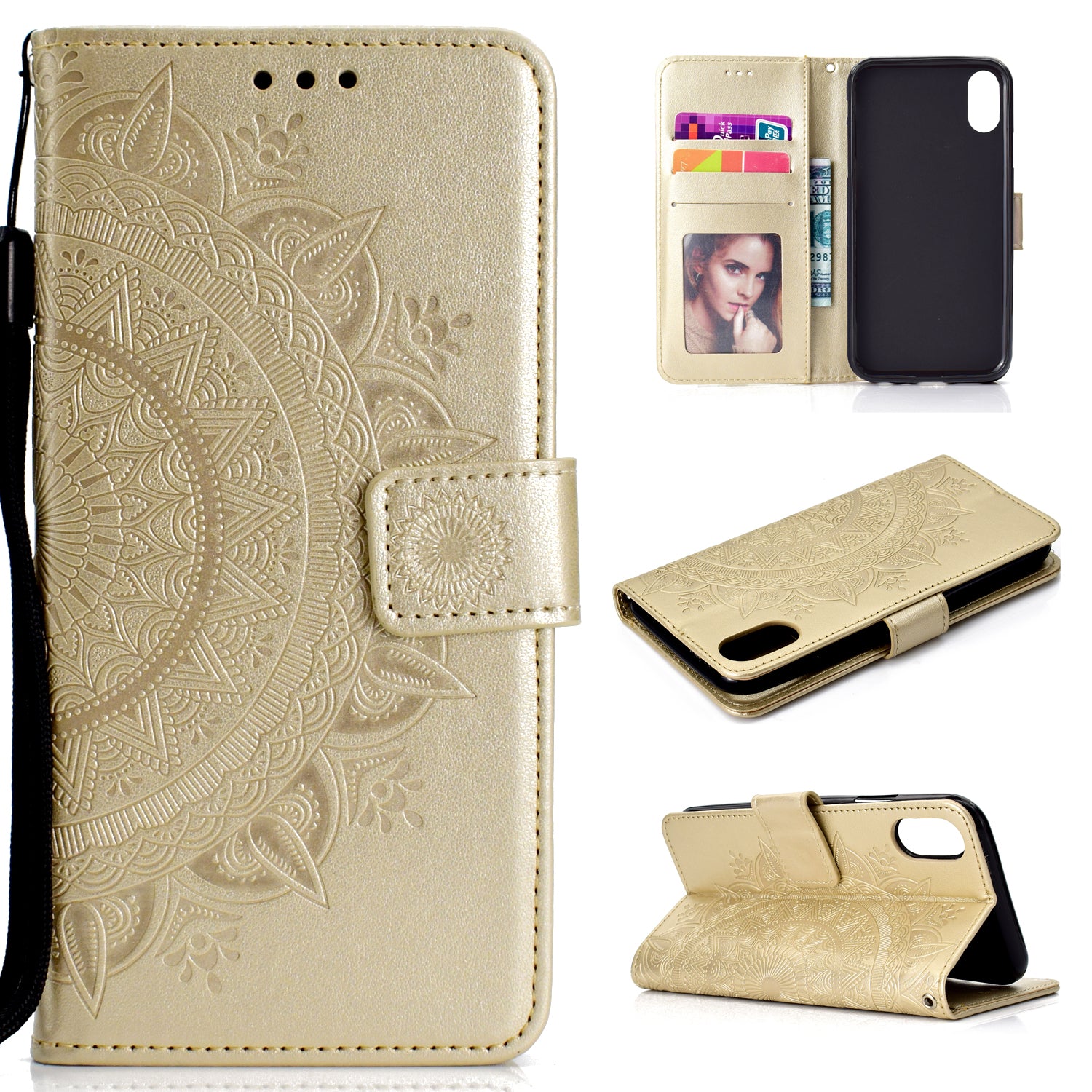 Imprinted Mandala Pattern Wallet Leather Phone Case for iPhone XR 6.1 inch