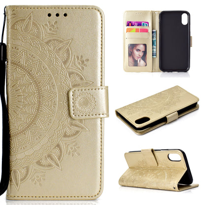 Imprinted Mandala Pattern Wallet Leather Phone Case for iPhone XR 6.1 inch