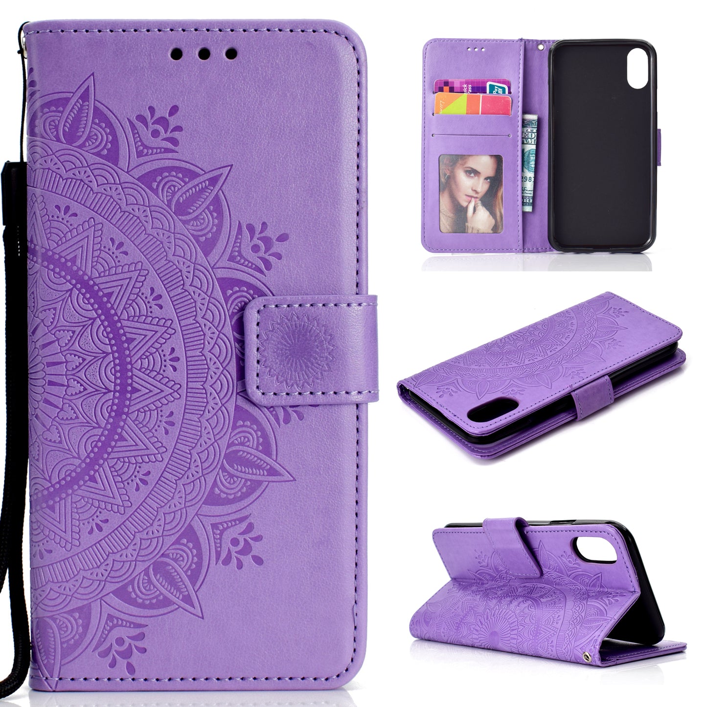 Imprinted Mandala Pattern Wallet Leather Phone Case for iPhone XR 6.1 inch