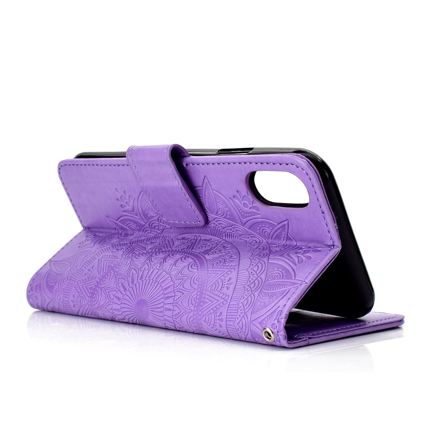 Imprinted Mandala Pattern Wallet Leather Phone Case for iPhone XR 6.1 inch