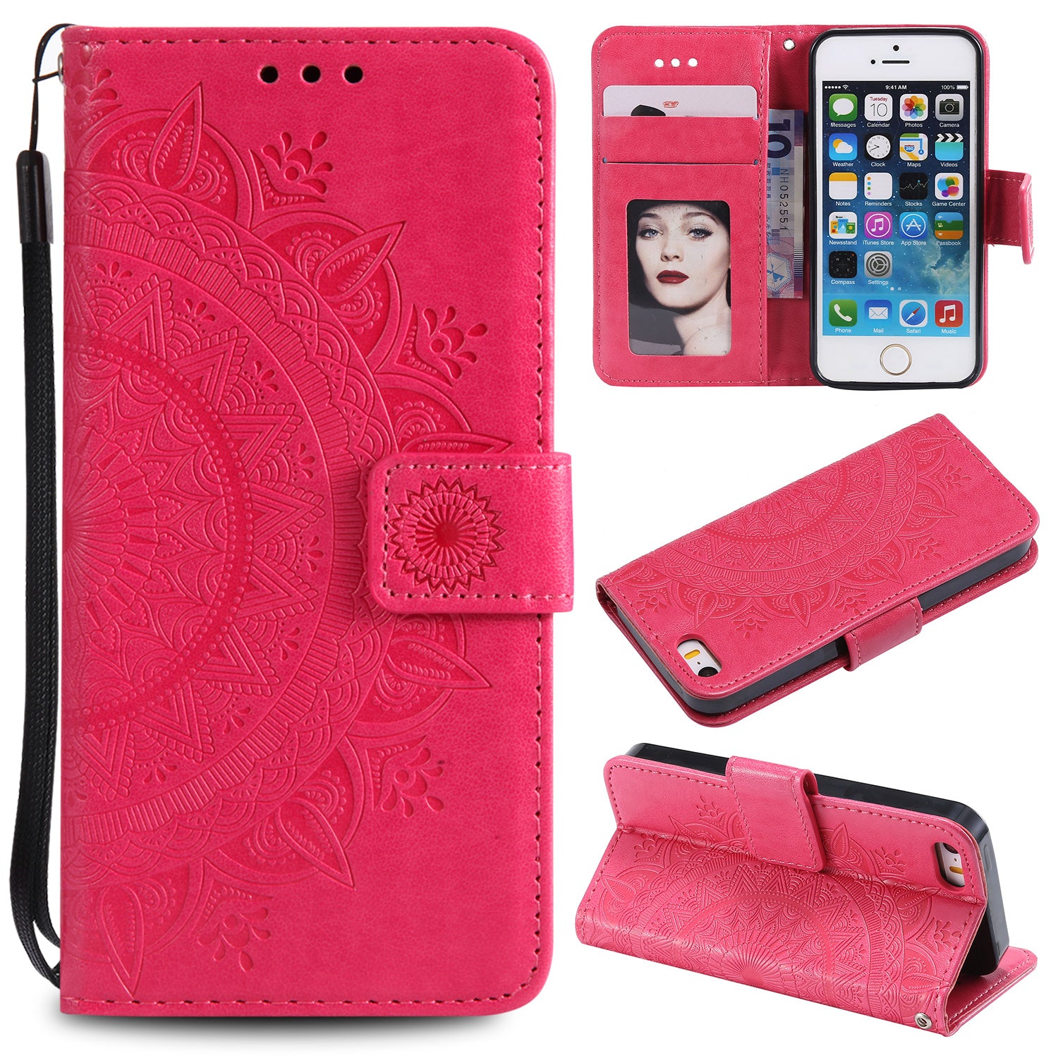 Imprinted Mandala Pattern PU Leather Protection Phone Casing for iPhone SE/5s/5