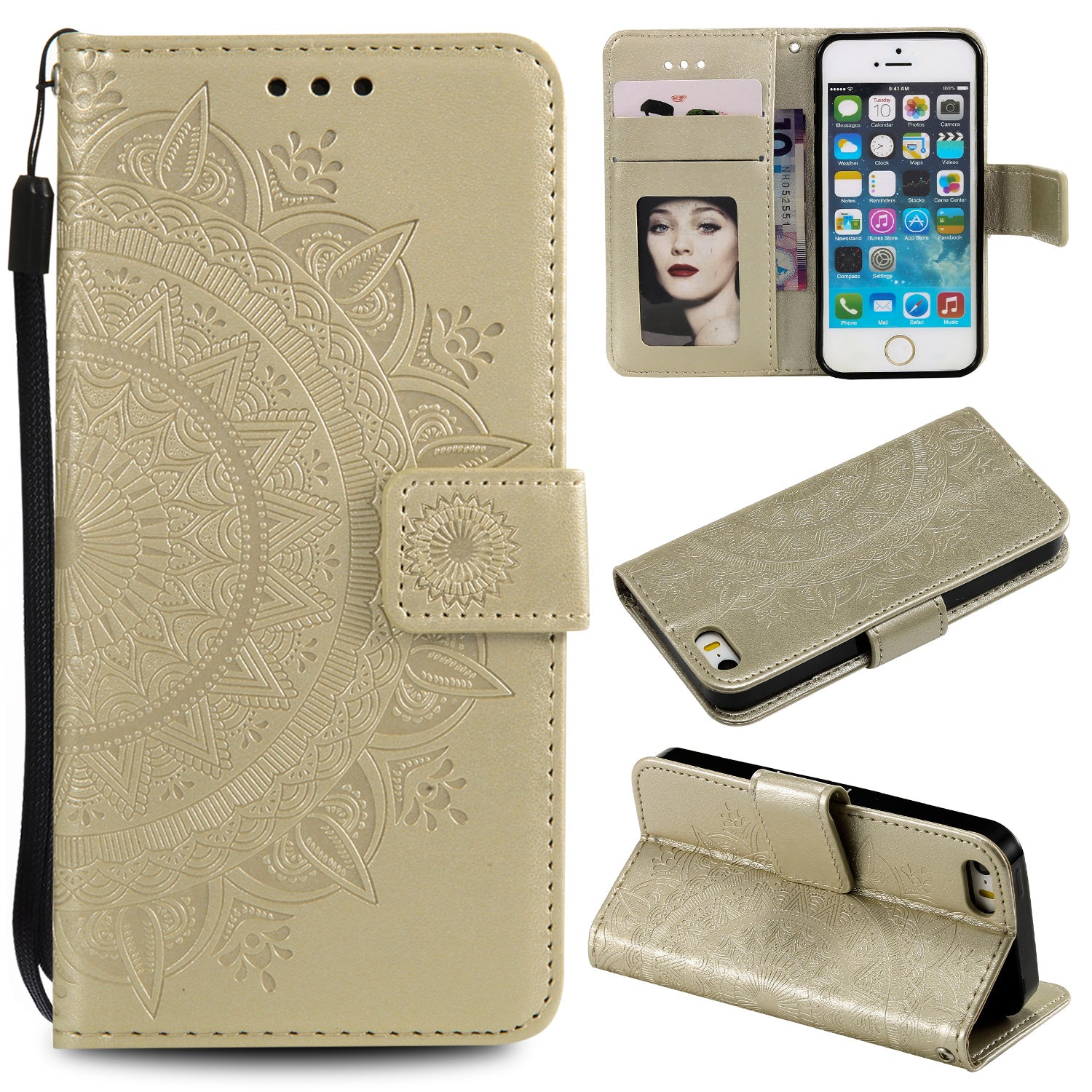 Imprinted Mandala Pattern PU Leather Protection Phone Casing for iPhone SE/5s/5