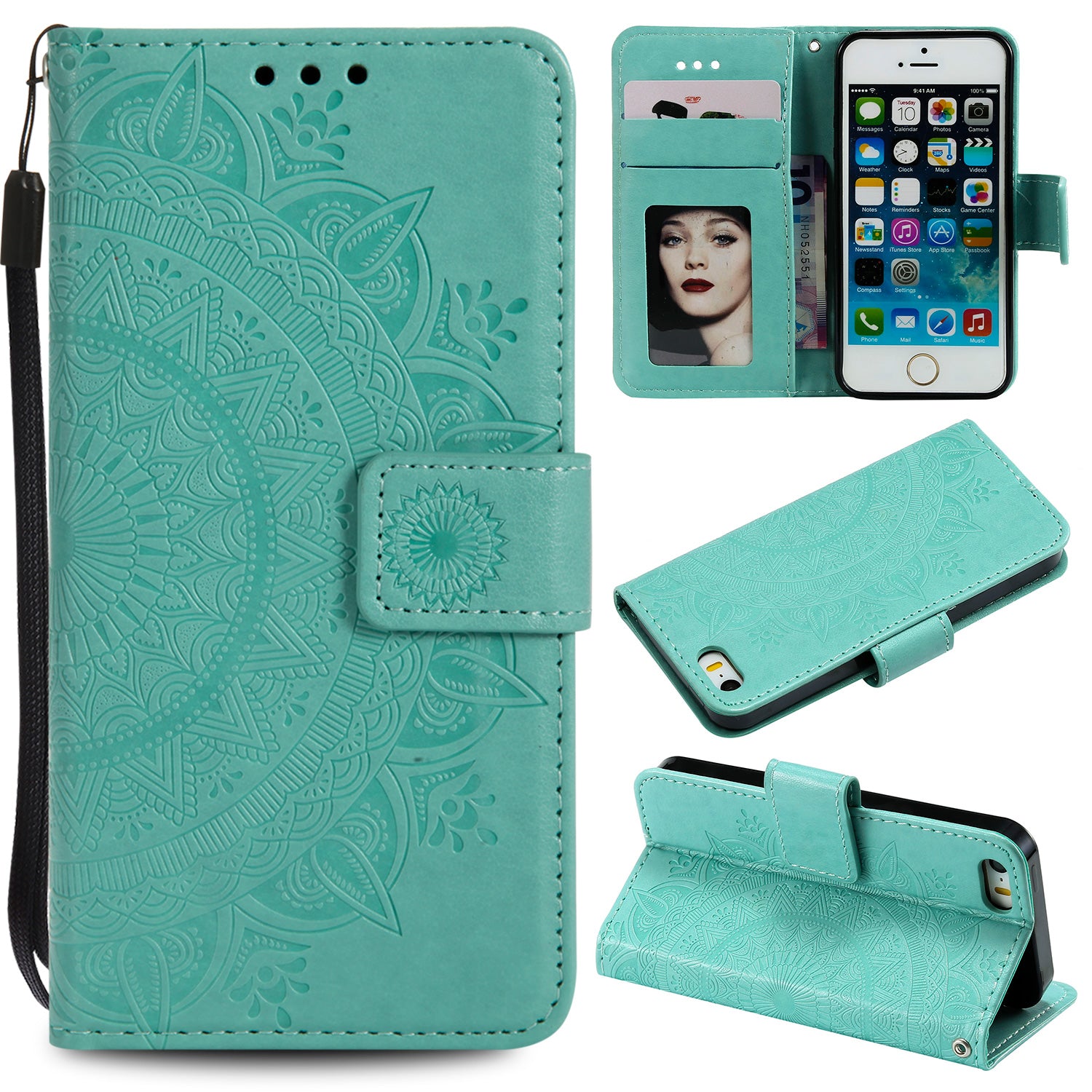 Imprinted Mandala Pattern PU Leather Protection Phone Casing for iPhone SE/5s/5