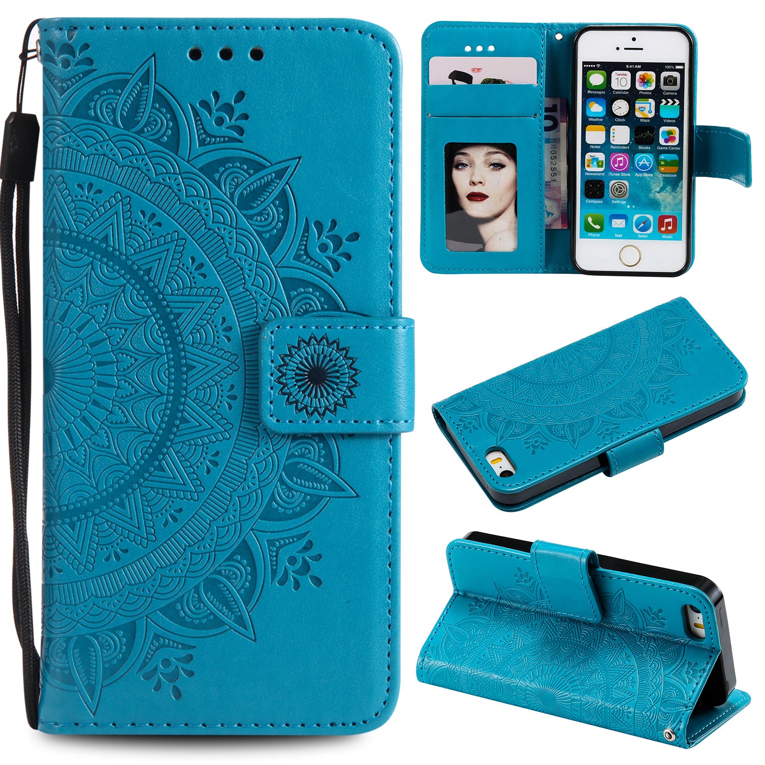 Imprinted Mandala Pattern PU Leather Protection Phone Casing for iPhone SE/5s/5