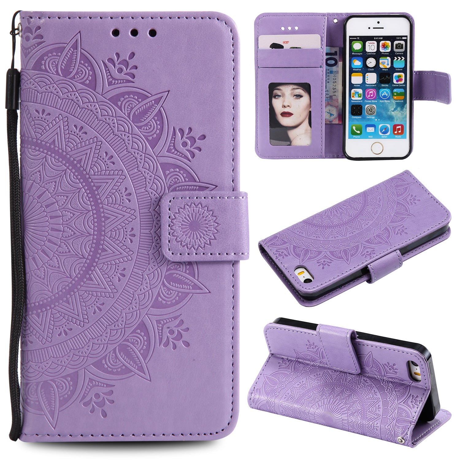 Imprinted Mandala Pattern PU Leather Protection Phone Casing for iPhone SE/5s/5