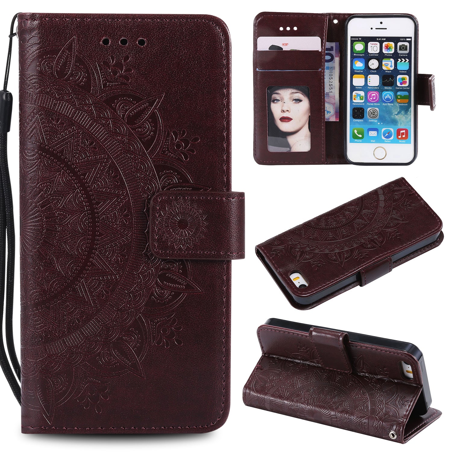 Imprinted Mandala Pattern PU Leather Protection Phone Casing for iPhone SE/5s/5