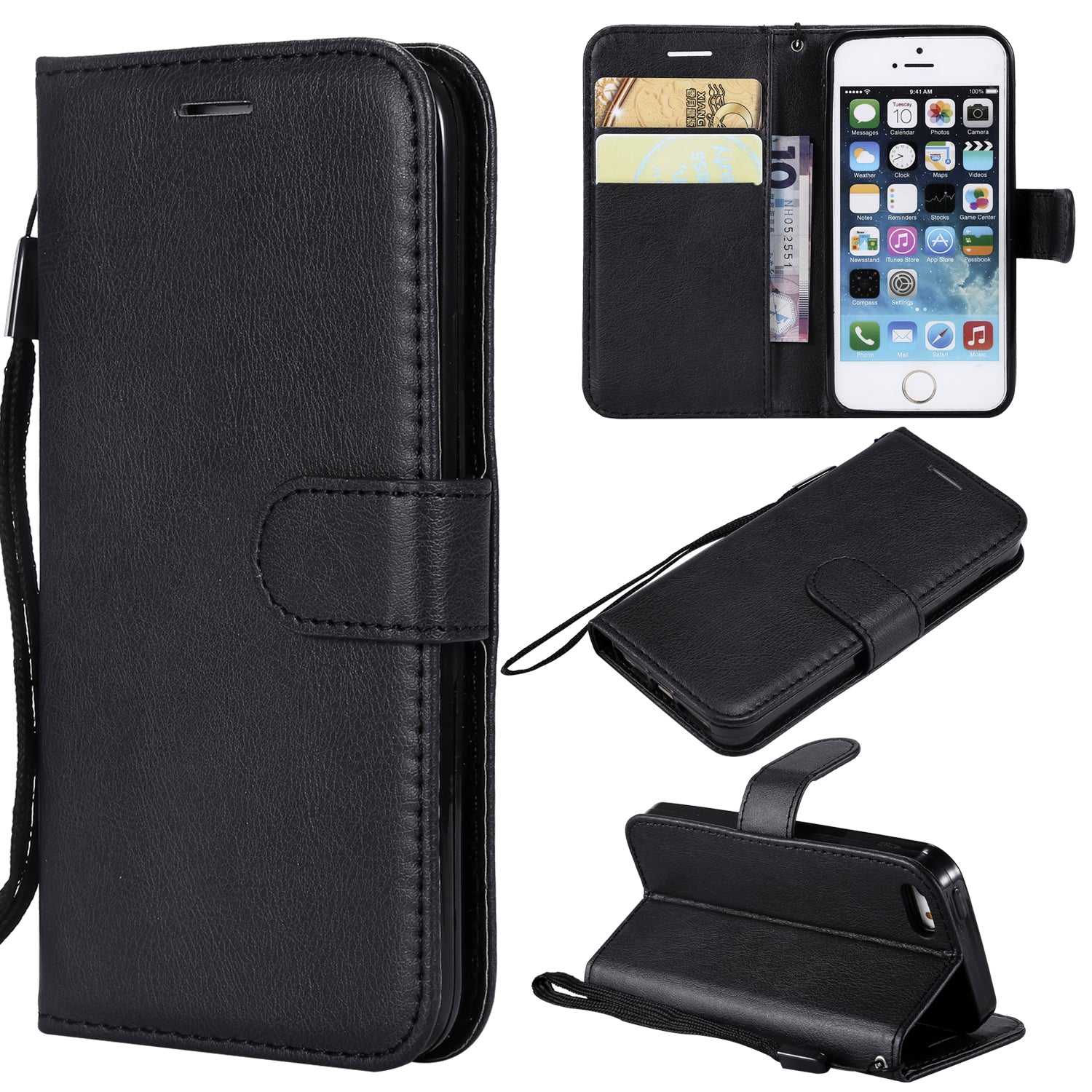 KT Leather Series-2 Wallet Leather Stand  Case for iPhone SE/5s/5