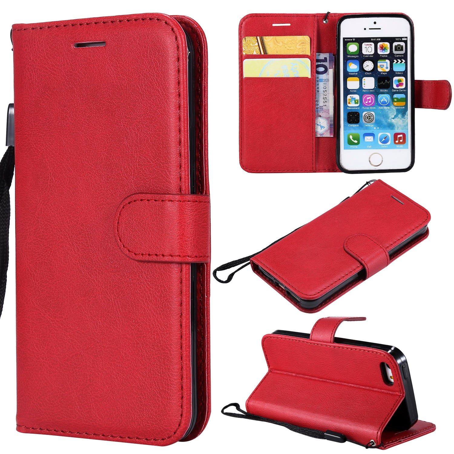 KT Leather Series-2 Wallet Leather Stand  Case for iPhone SE/5s/5