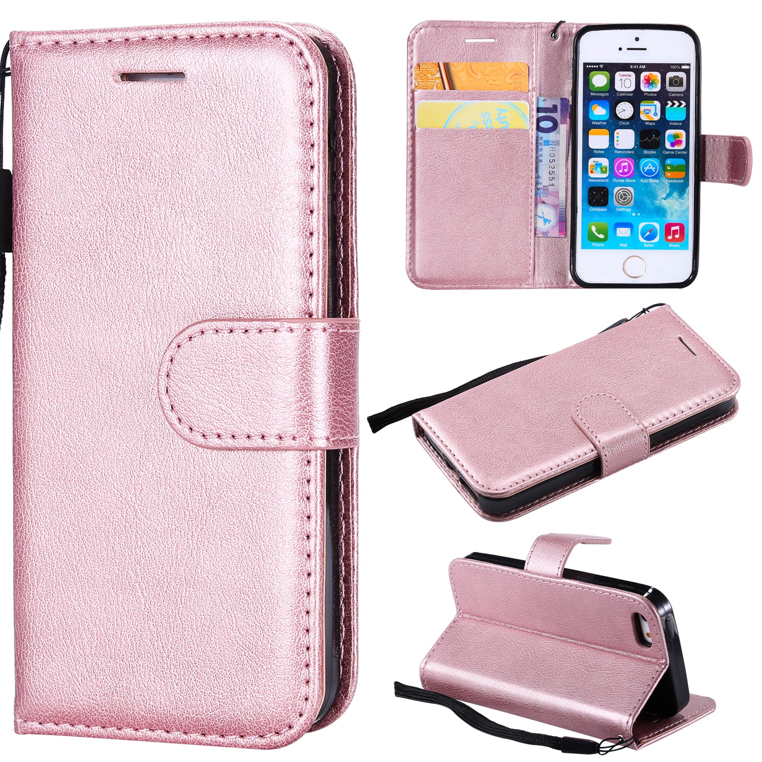 KT Leather Series-2 Wallet Leather Stand  Case for iPhone SE/5s/5