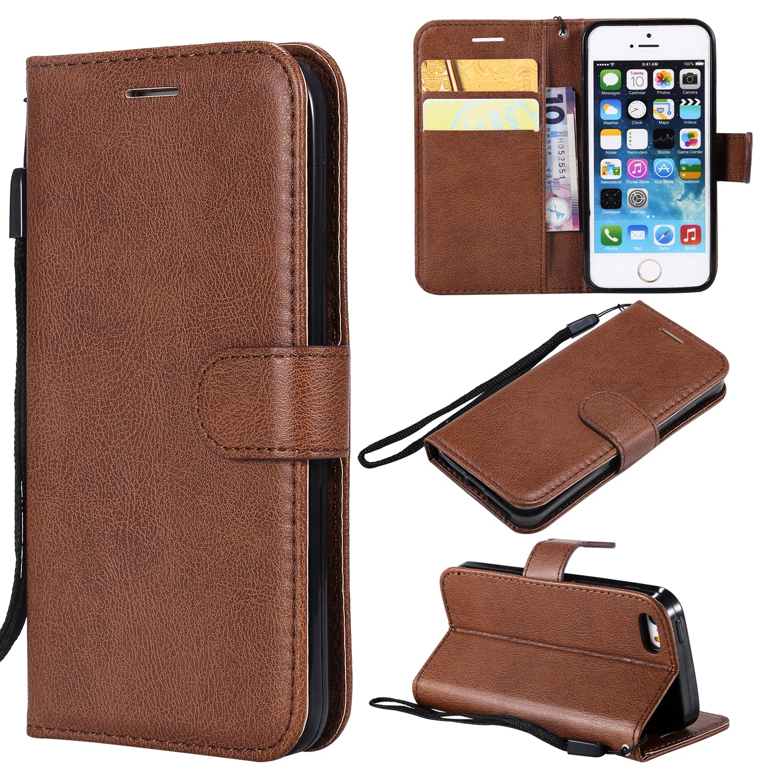 KT Leather Series-2 Wallet Leather Stand  Case for iPhone SE/5s/5