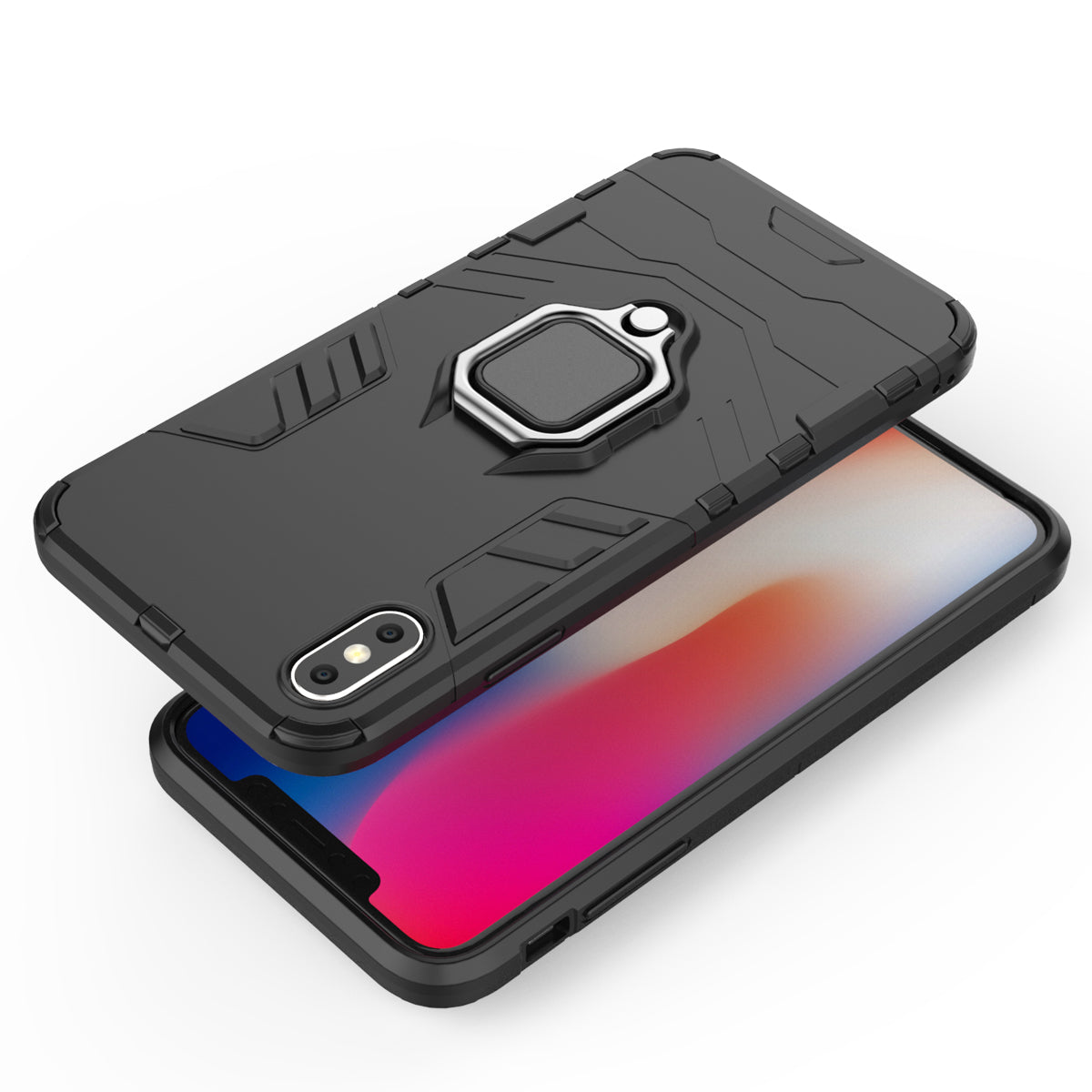 Cool Guard Ring Holder Kickstand PC TPU Hybrid Case for iPhone XS Max 6.5 inch