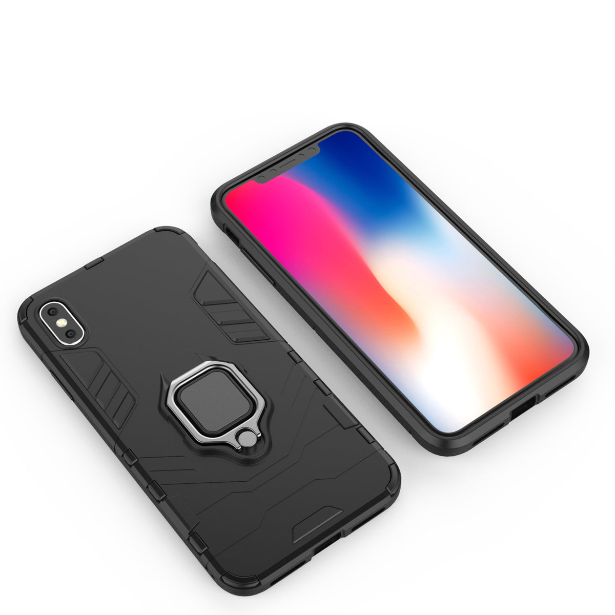 Cool Guard Ring Holder Kickstand PC TPU Hybrid Case for iPhone XS Max 6.5 inch