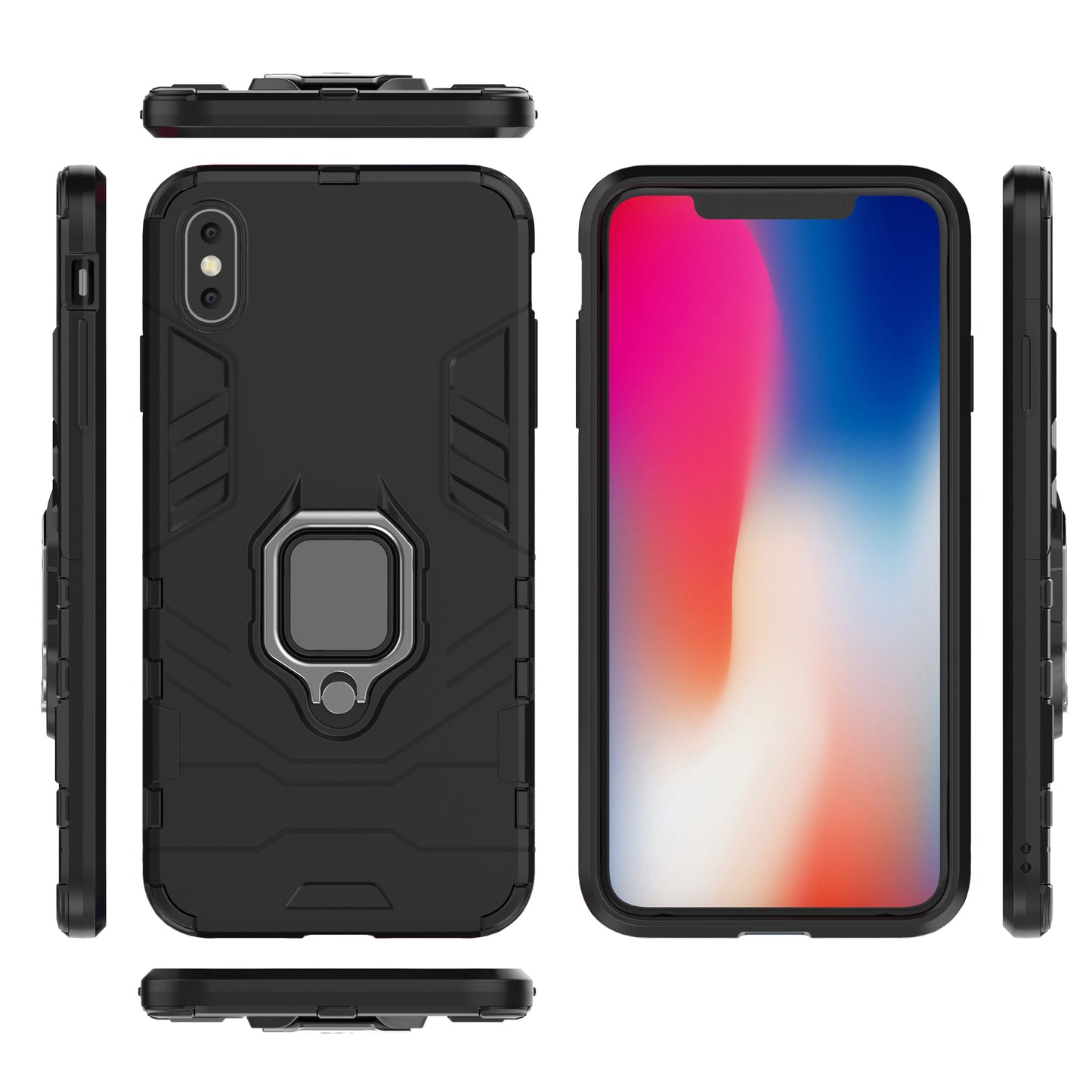 Cool Guard Ring Holder Kickstand PC TPU Hybrid Case for iPhone XS Max 6.5 inch