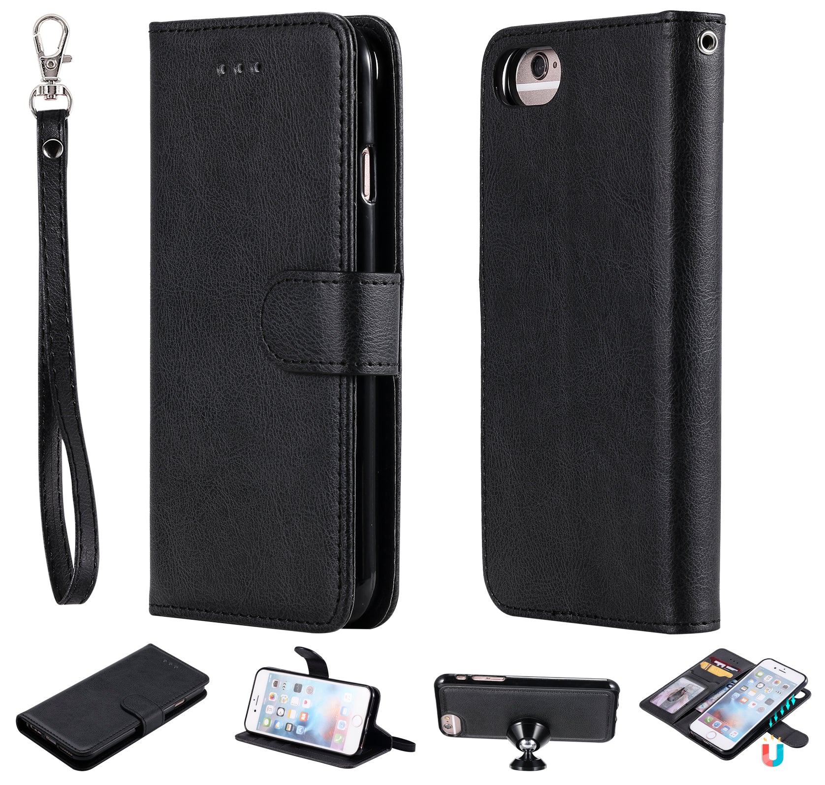 Magnetic KT Leather Series-3 Detachable 2-in-1 Wallet Leather Stand Case for iPhone 6s/6/7/8/SE (2020)/SE (2022)