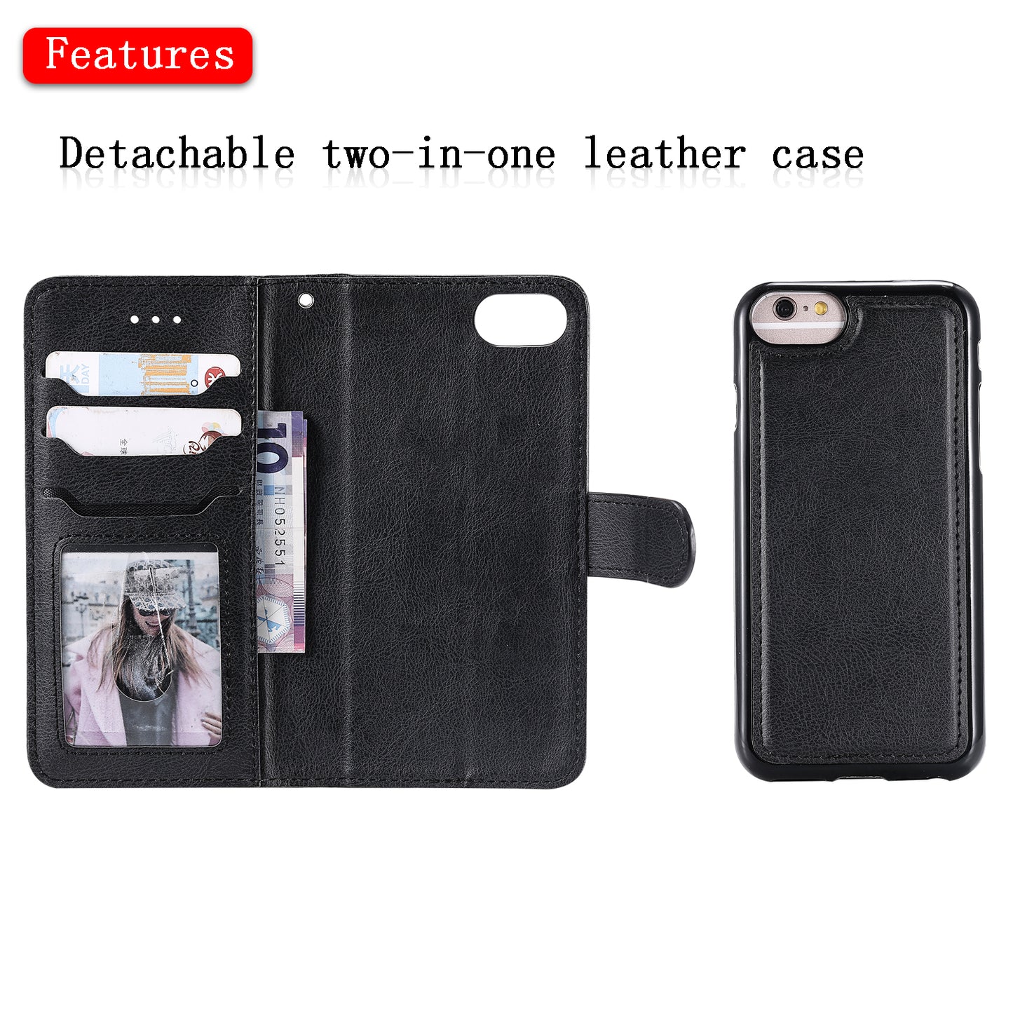 Magnetic KT Leather Series-3 Detachable 2-in-1 Wallet Leather Stand Case for iPhone 6s/6/7/8/SE (2020)/SE (2022)