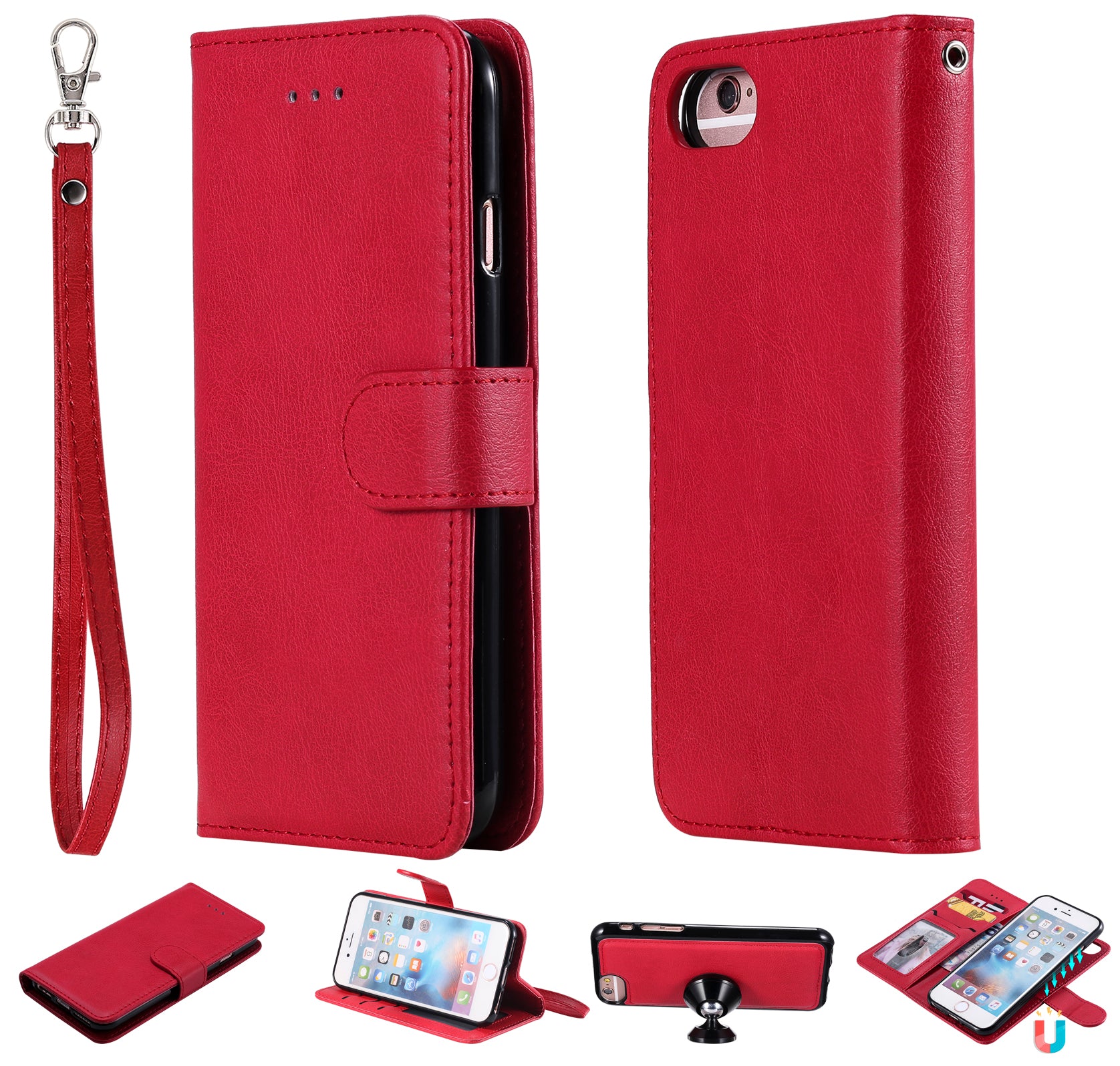 Magnetic KT Leather Series-3 Detachable 2-in-1 Wallet Leather Stand Case for iPhone 6s/6/7/8/SE (2020)/SE (2022)