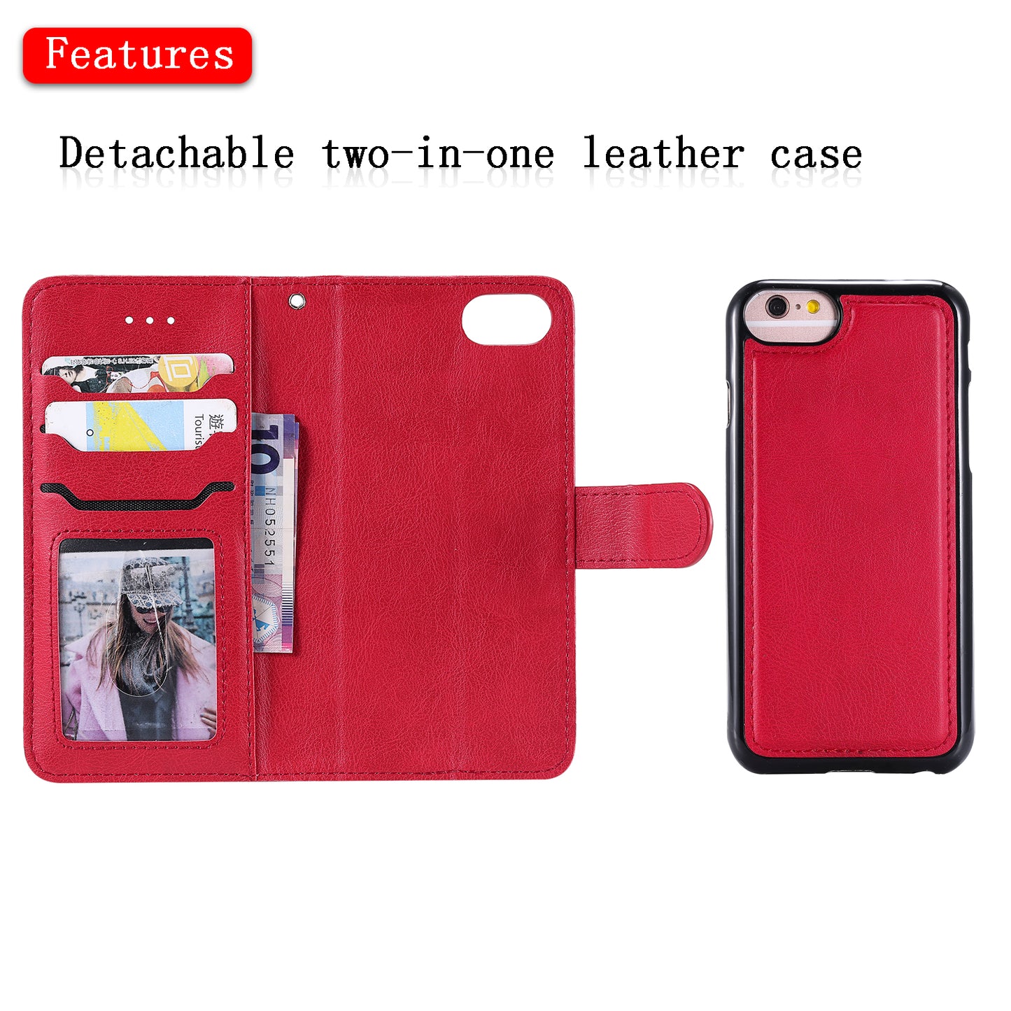 Magnetic KT Leather Series-3 Detachable 2-in-1 Wallet Leather Stand Case for iPhone 6s/6/7/8/SE (2020)/SE (2022)