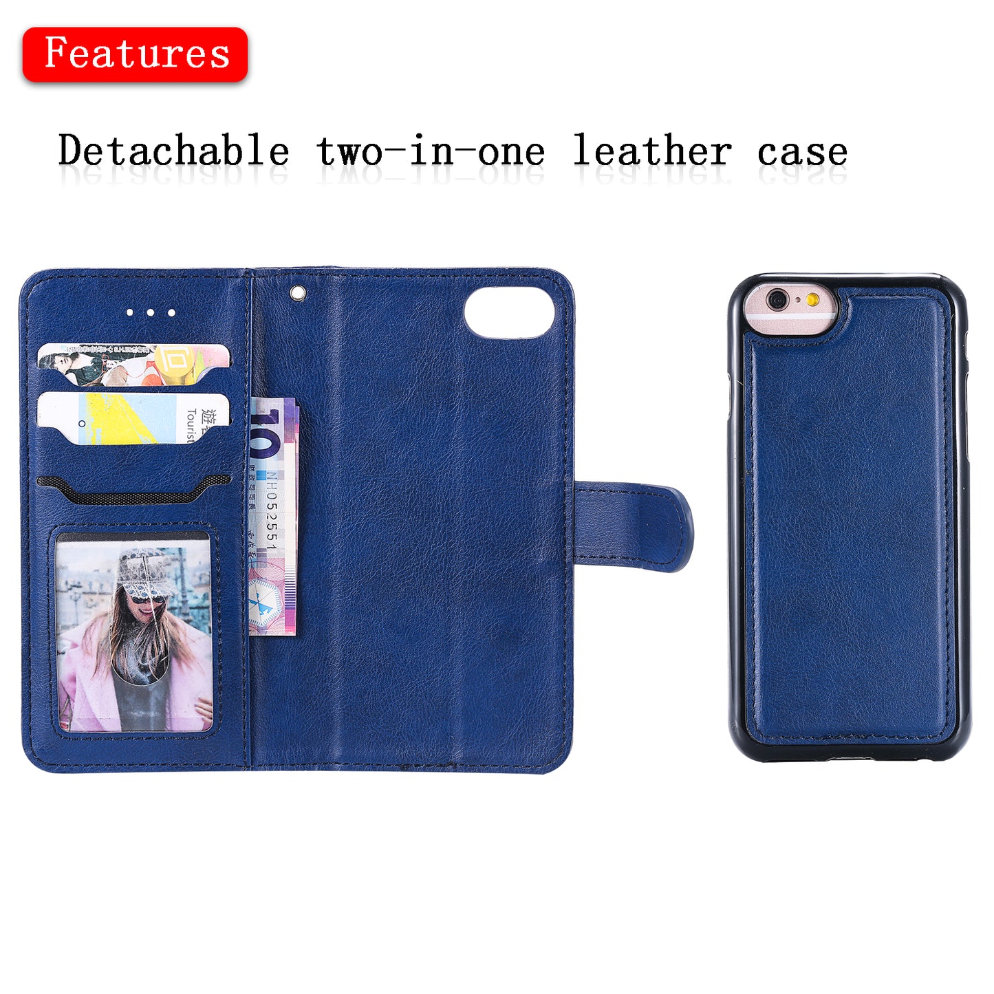 Magnetic KT Leather Series-3 Detachable 2-in-1 Wallet Leather Stand Case for iPhone 6s/6/7/8/SE (2020)/SE (2022)
