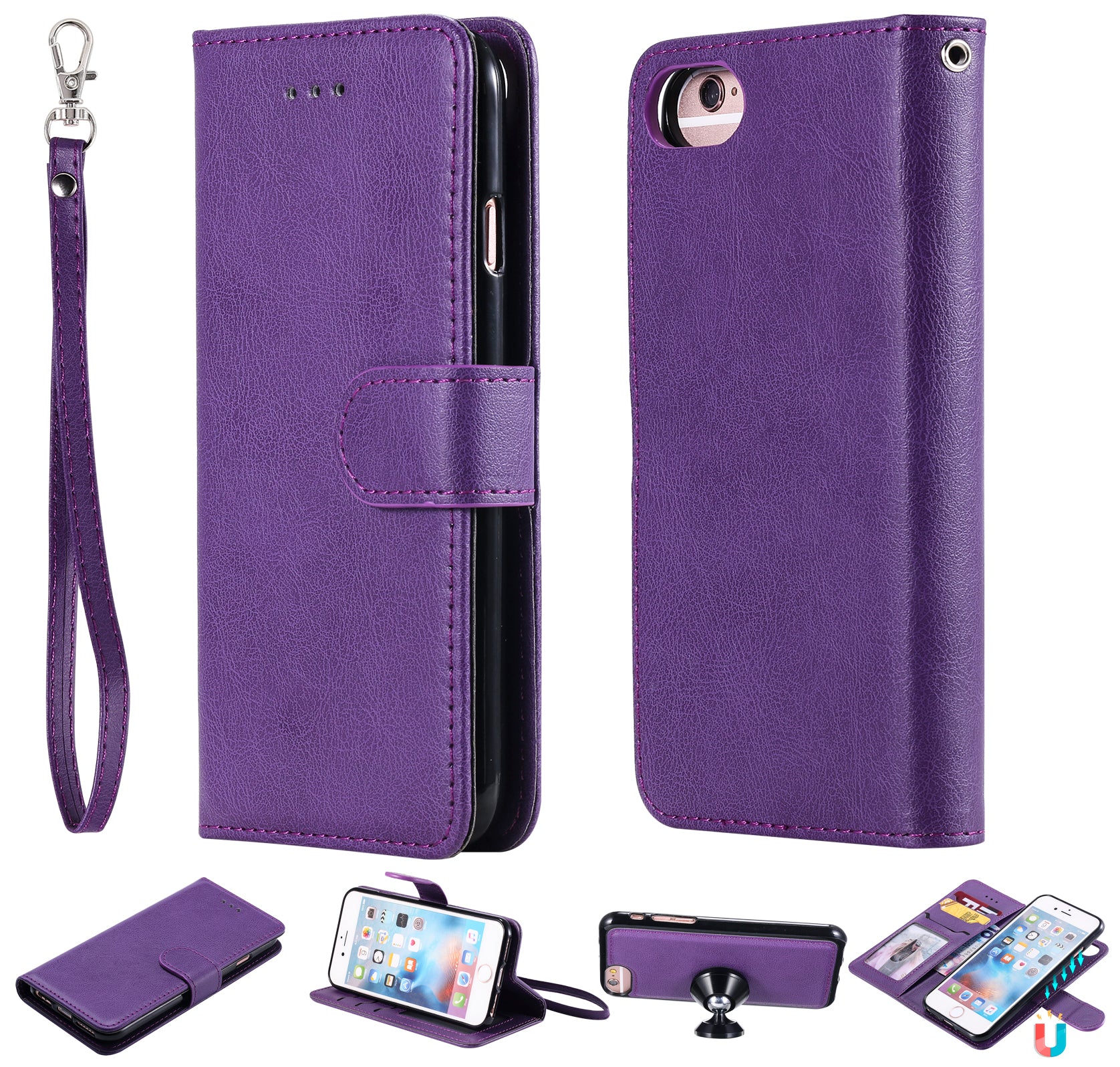 Magnetic KT Leather Series-3 Detachable 2-in-1 Wallet Leather Stand Case for iPhone 6s/6/7/8/SE (2020)/SE (2022)