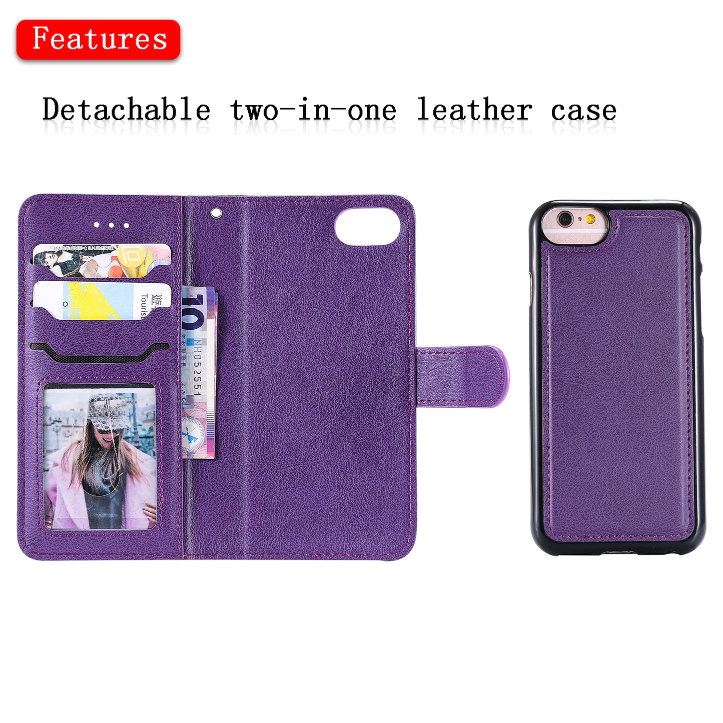 Magnetic KT Leather Series-3 Detachable 2-in-1 Wallet Leather Stand Case for iPhone 6s/6/7/8/SE (2020)/SE (2022)