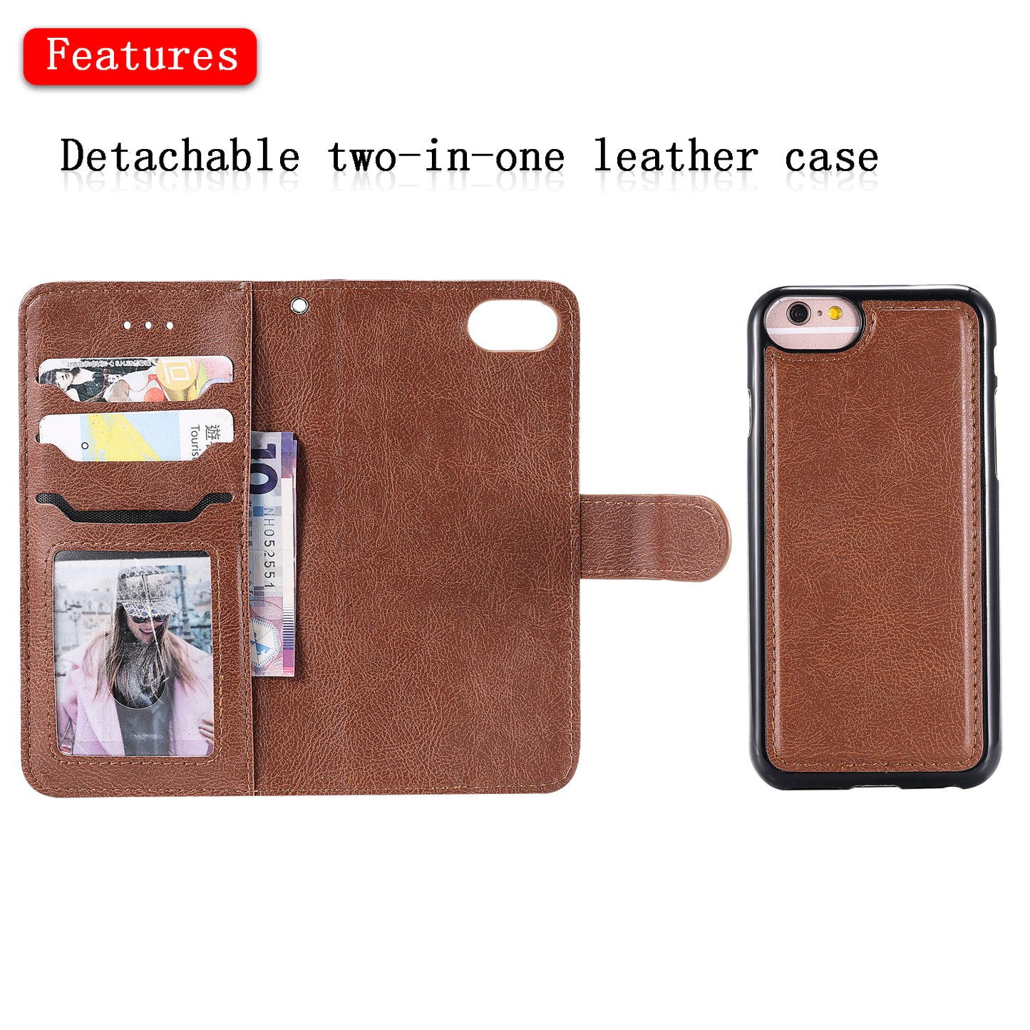 Magnetic KT Leather Series-3 Detachable 2-in-1 Wallet Leather Stand Case for iPhone 6s/6/7/8/SE (2020)/SE (2022)