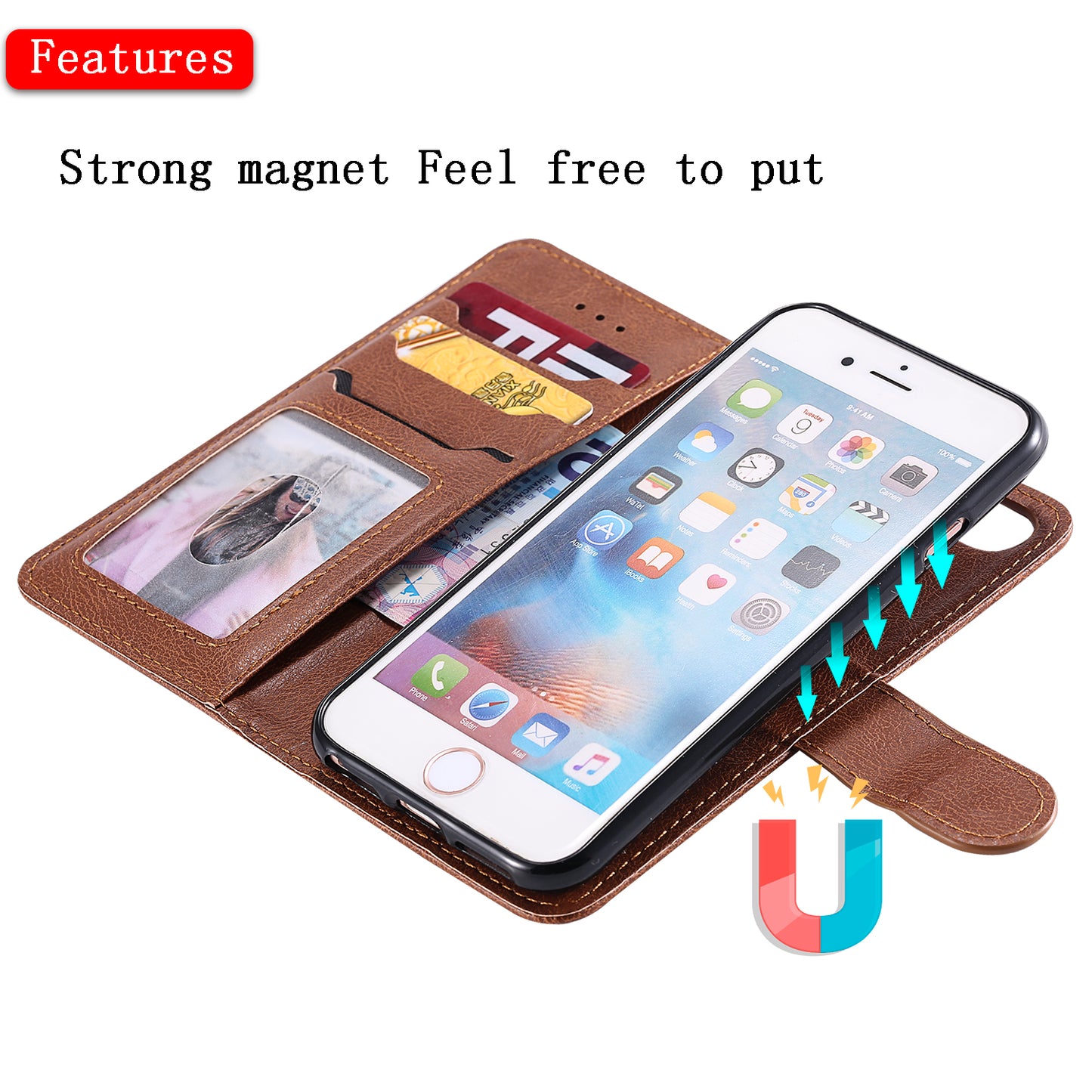 Magnetic KT Leather Series-3 Detachable 2-in-1 Wallet Leather Stand Case for iPhone 6s/6/7/8/SE (2020)/SE (2022)