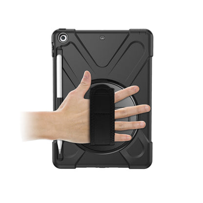 For iPad 9.7-inch (2018) / (2017) [X-Shape] PC + TPU Combo Case / 360 Degree Swivel Kickstand / Hand Strap and Shoulder Strap