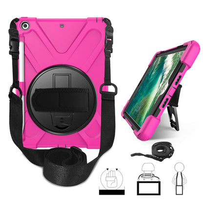 For iPad 9.7-inch (2018) / (2017) [X-Shape] PC + TPU Combo Case / 360 Degree Swivel Kickstand / Hand Strap and Shoulder Strap