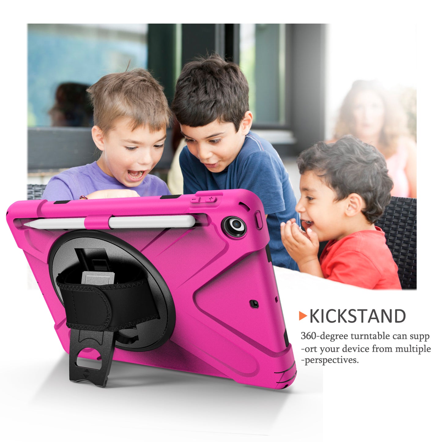 For iPad 9.7-inch (2018) / (2017) [X-Shape] PC + TPU Combo Case / 360 Degree Swivel Kickstand / Hand Strap and Shoulder Strap