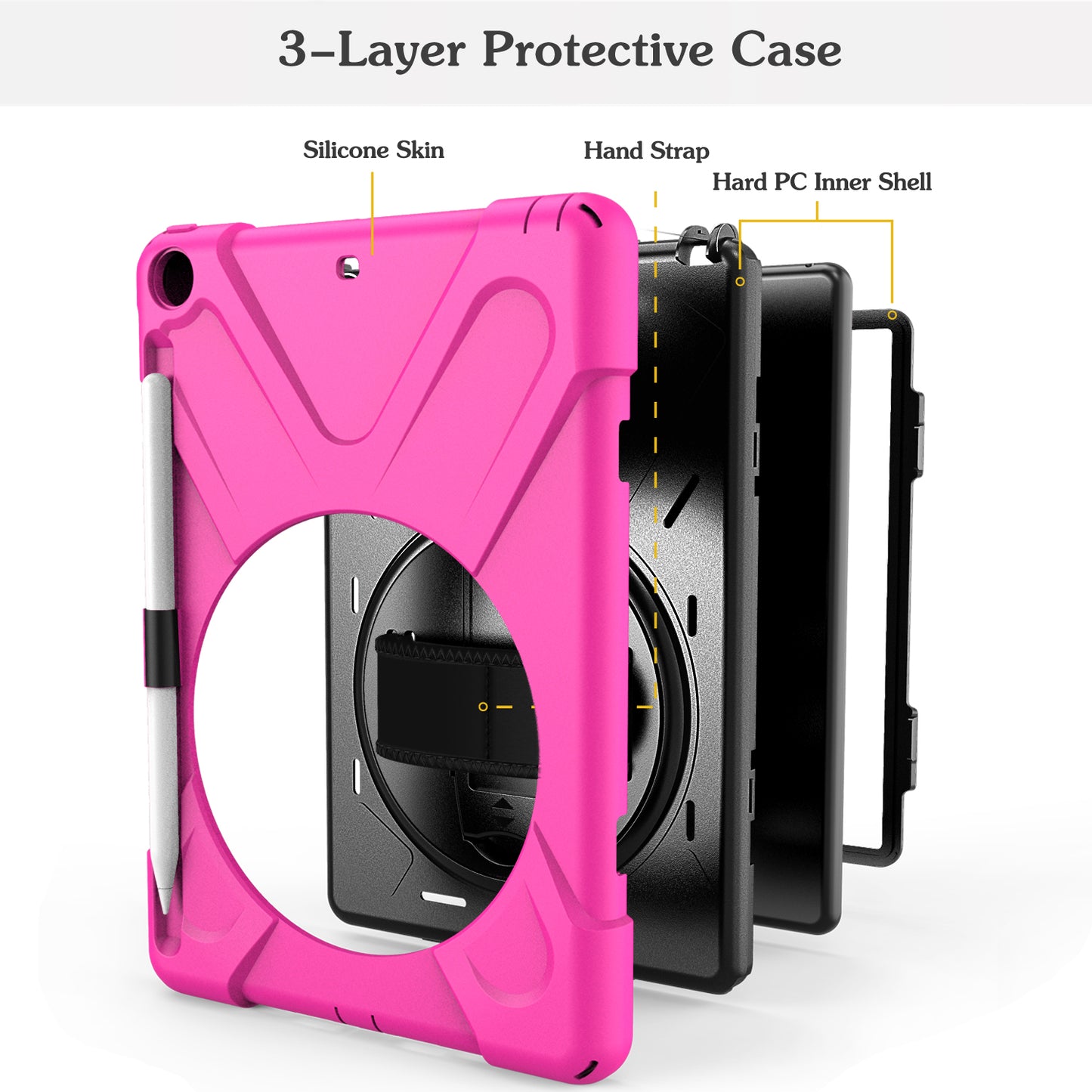 For iPad 9.7-inch (2018) / (2017) [X-Shape] PC + TPU Combo Case / 360 Degree Swivel Kickstand / Hand Strap and Shoulder Strap