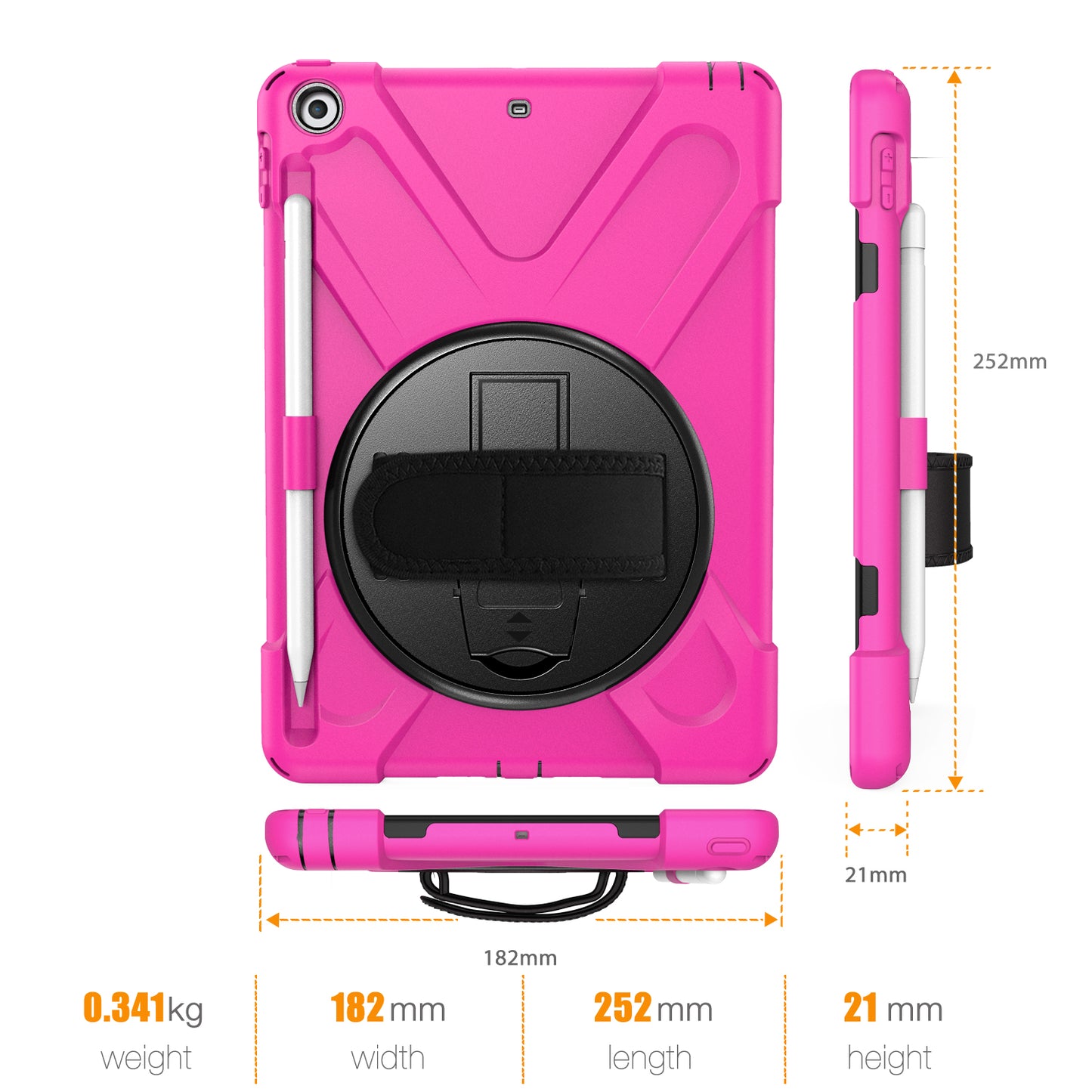 For iPad 9.7-inch (2018) / (2017) [X-Shape] PC + TPU Combo Case / 360 Degree Swivel Kickstand / Hand Strap and Shoulder Strap