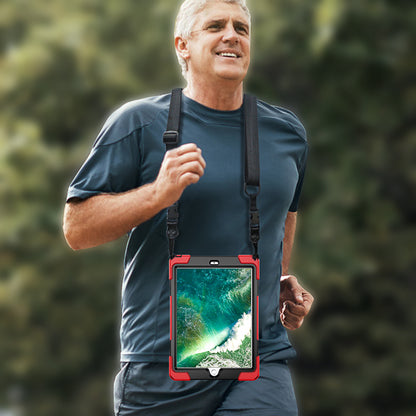 For iPad 9.7-inch (2018) / (2017) [X-Shape] PC + TPU Combo Case / 360 Degree Swivel Kickstand / Hand Strap and Shoulder Strap