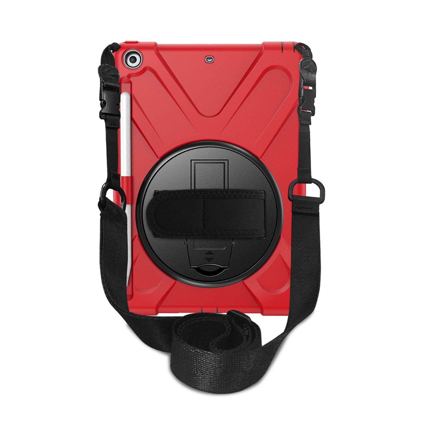 For iPad 9.7-inch (2018) / (2017) [X-Shape] PC + TPU Combo Case / 360 Degree Swivel Kickstand / Hand Strap and Shoulder Strap