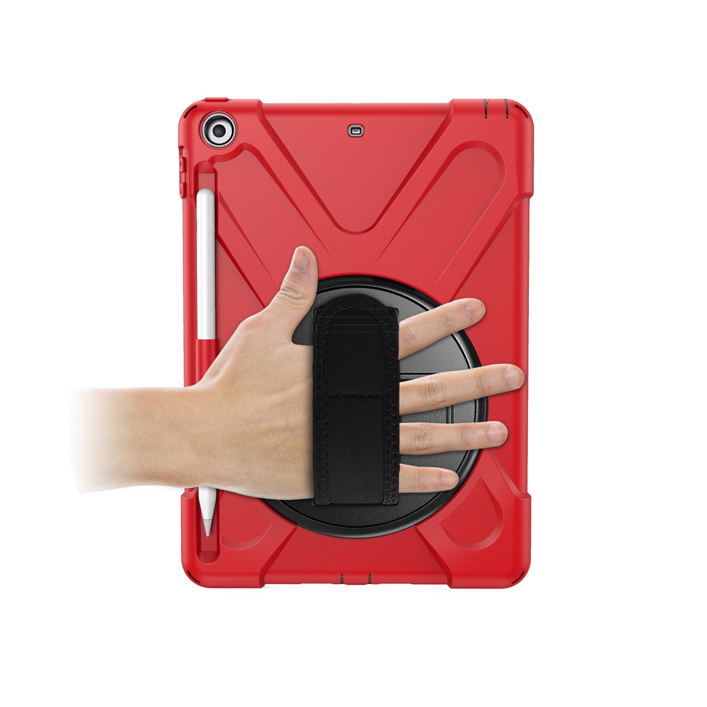 For iPad 9.7-inch (2018) / (2017) [X-Shape] PC + TPU Combo Case / 360 Degree Swivel Kickstand / Hand Strap and Shoulder Strap