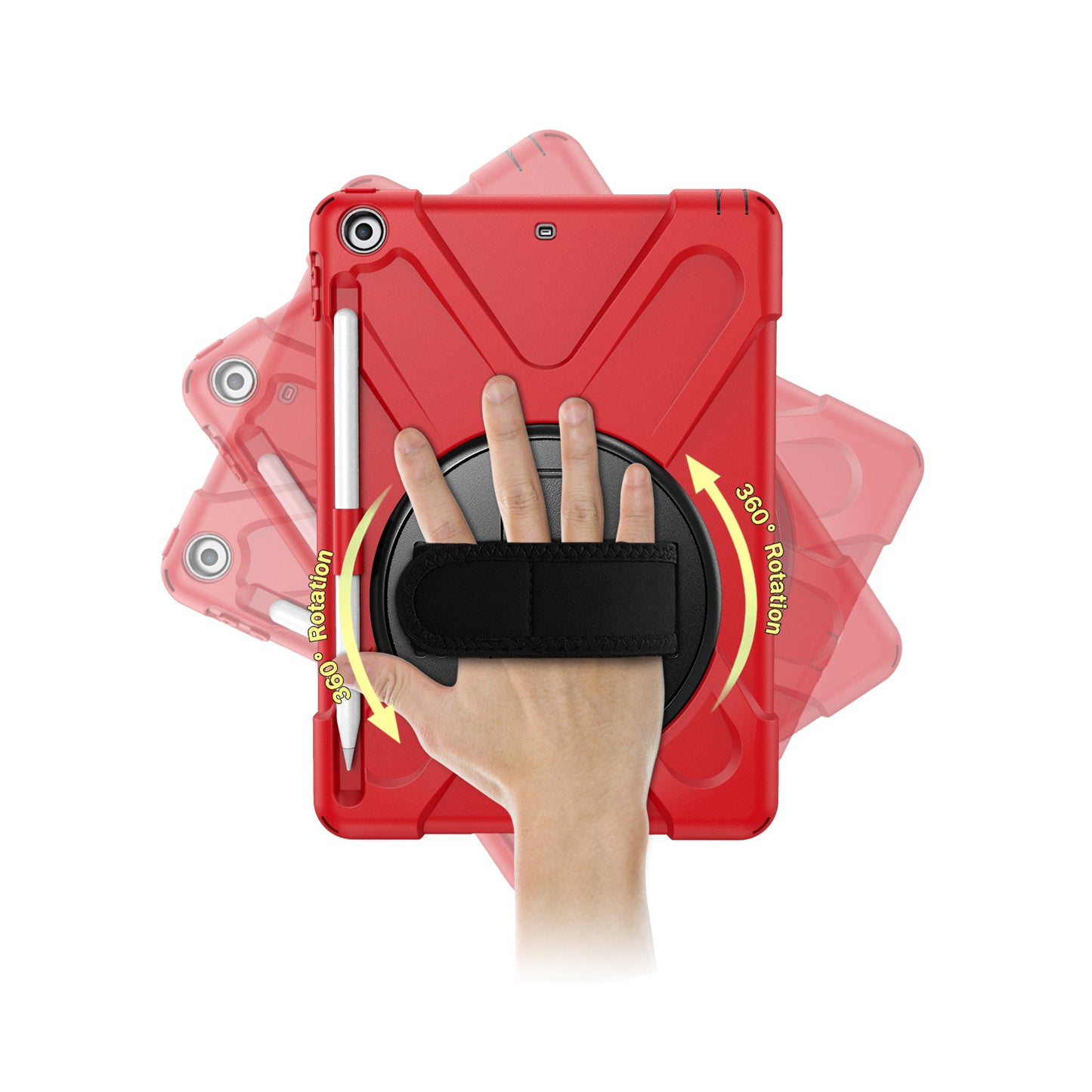 For iPad 9.7-inch (2018) / (2017) [X-Shape] PC + TPU Combo Case / 360 Degree Swivel Kickstand / Hand Strap and Shoulder Strap