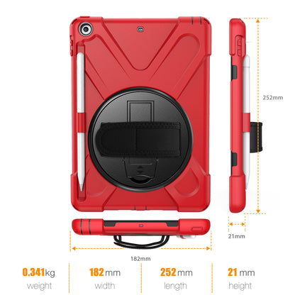 For iPad 9.7-inch (2018) / (2017) [X-Shape] PC + TPU Combo Case / 360 Degree Swivel Kickstand / Hand Strap and Shoulder Strap