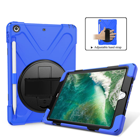 For iPad 9.7-inch (2018) / (2017) [X-Shape] PC + TPU Combo Case / 360 Degree Swivel Kickstand / Hand Strap and Shoulder Strap