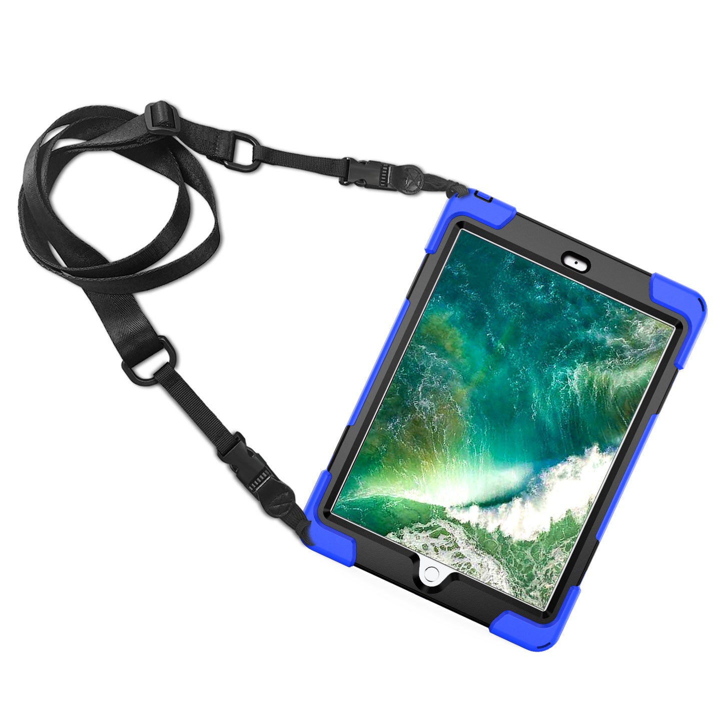 For iPad 9.7-inch (2018) / (2017) [X-Shape] PC + TPU Combo Case / 360 Degree Swivel Kickstand / Hand Strap and Shoulder Strap
