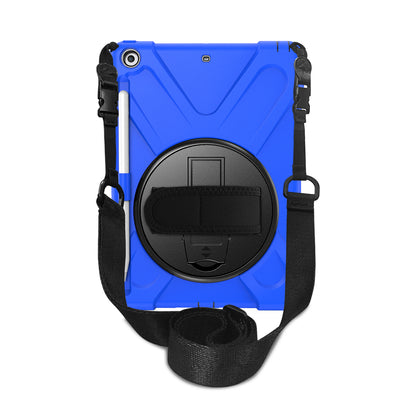 For iPad 9.7-inch (2018) / (2017) [X-Shape] PC + TPU Combo Case / 360 Degree Swivel Kickstand / Hand Strap and Shoulder Strap