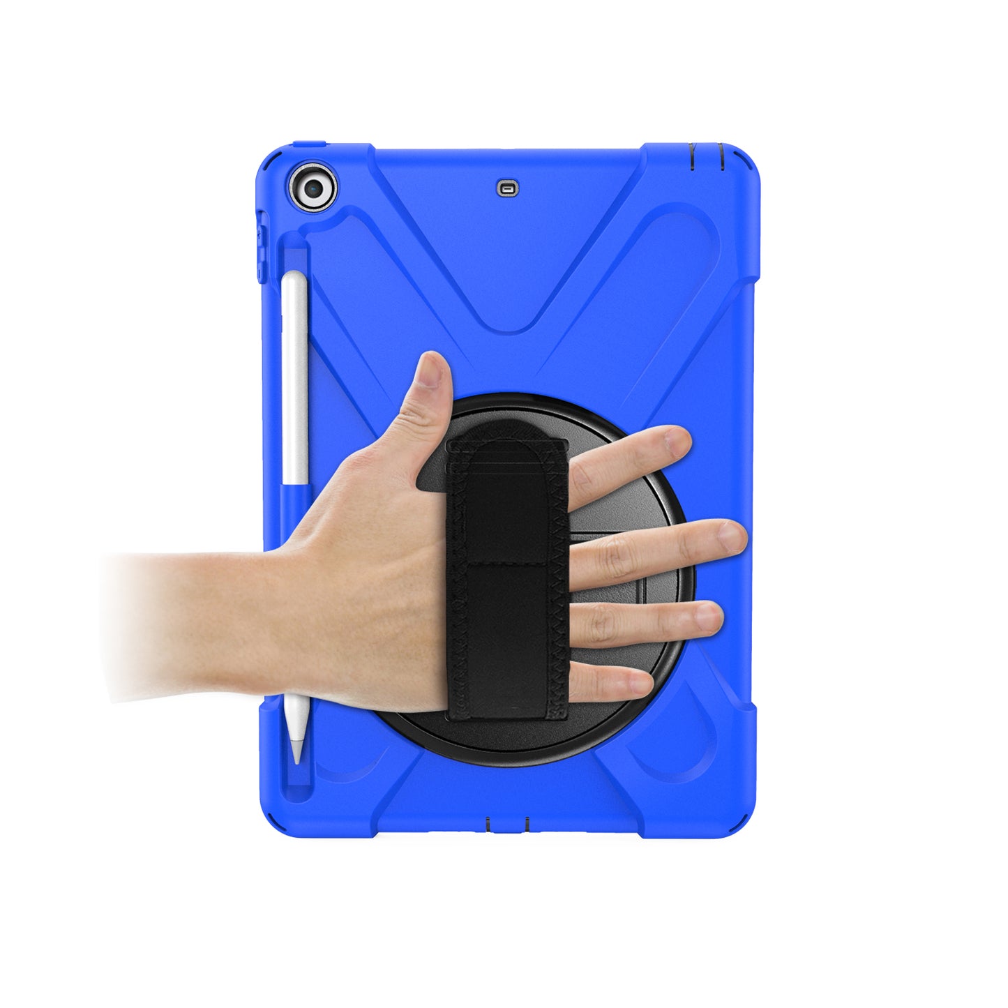 For iPad 9.7-inch (2018) / (2017) [X-Shape] PC + TPU Combo Case / 360 Degree Swivel Kickstand / Hand Strap and Shoulder Strap