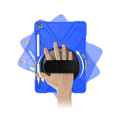 For iPad 9.7-inch (2018) / (2017) [X-Shape] PC + TPU Combo Case / 360 Degree Swivel Kickstand / Hand Strap and Shoulder Strap