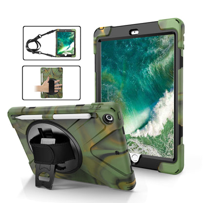 For iPad 9.7-inch (2018) / (2017) [X-Shape] PC + TPU Combo Case / 360 Degree Swivel Kickstand / Hand Strap and Shoulder Strap