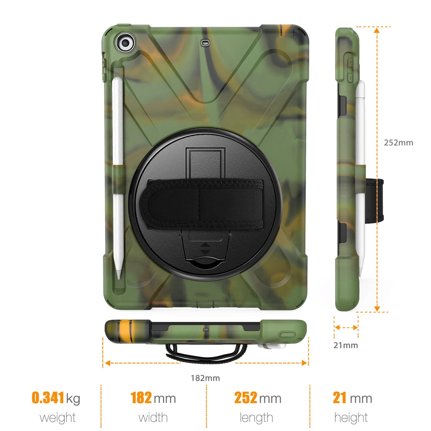For iPad 9.7-inch (2018) / (2017) [X-Shape] PC + TPU Combo Case / 360 Degree Swivel Kickstand / Hand Strap and Shoulder Strap