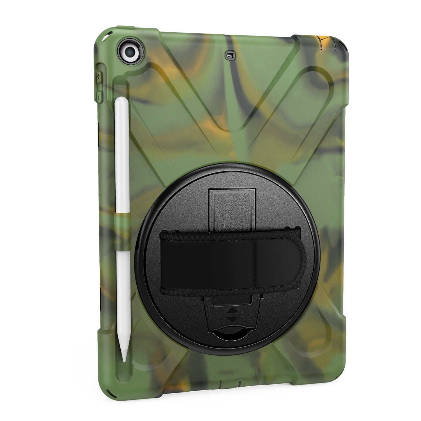 For iPad 9.7-inch (2018) / (2017) [X-Shape] PC + TPU Combo Case / 360 Degree Swivel Kickstand / Hand Strap and Shoulder Strap