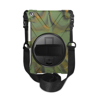 For iPad 9.7-inch (2018) / (2017) [X-Shape] PC + TPU Combo Case / 360 Degree Swivel Kickstand / Hand Strap and Shoulder Strap