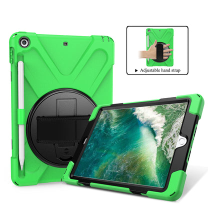 For iPad 9.7-inch (2018) / (2017) [X-Shape] PC + TPU Combo Case / 360 Degree Swivel Kickstand / Hand Strap and Shoulder Strap