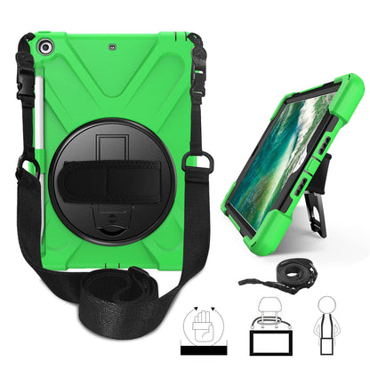 For iPad 9.7-inch (2018) / (2017) [X-Shape] PC + TPU Combo Case / 360 Degree Swivel Kickstand / Hand Strap and Shoulder Strap